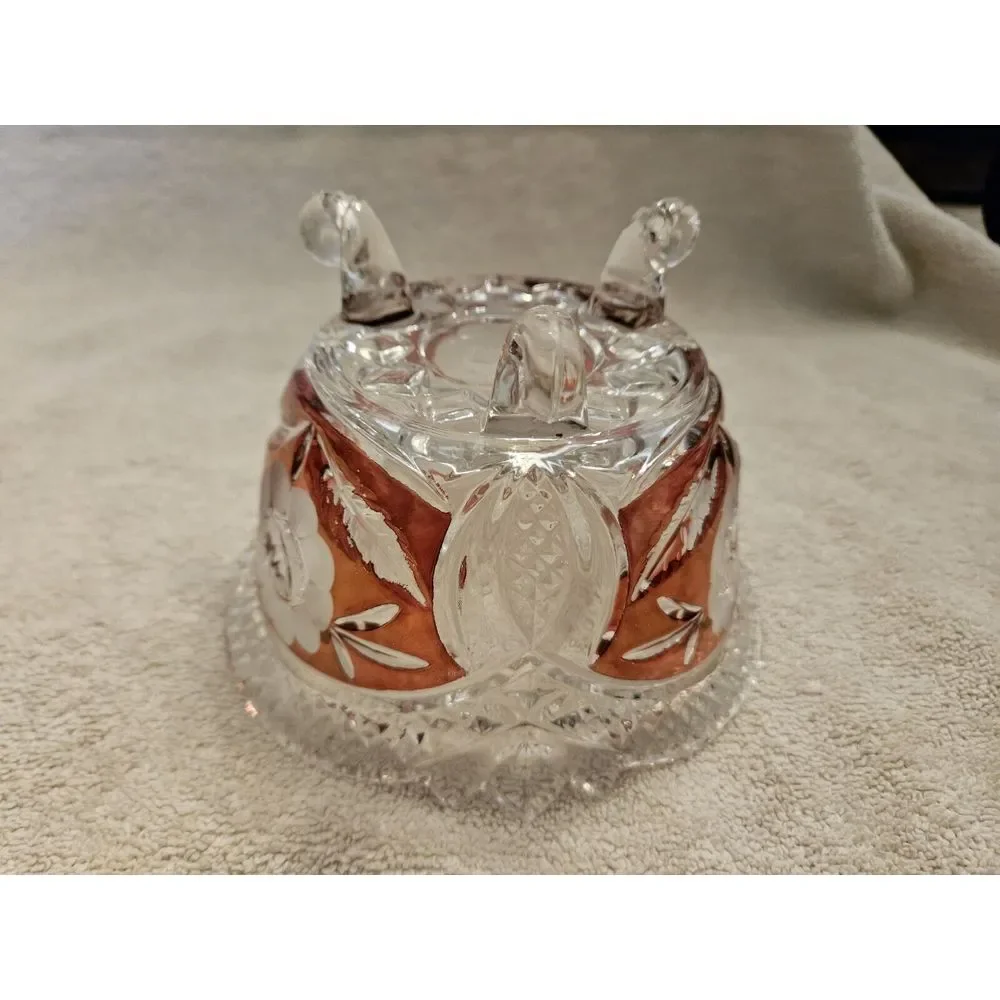 Vintage Anna Hutte Bleikristal Lead Crystal Footed Candy Trinket Dish Ruby Flash